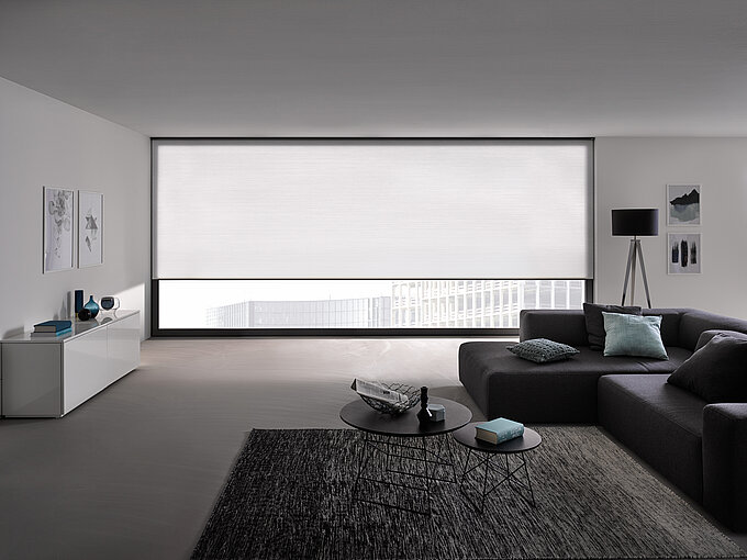 Sicht- und Sonnenschutz für besonders breite Fenster im Wohnzimmer