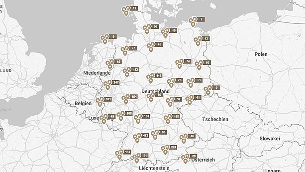 Standorte der MHZ-Händler auf einer Deutschlandkarte