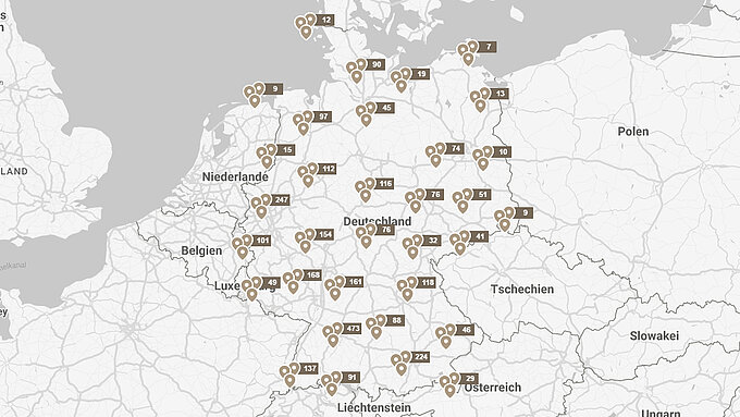 Standorte der MHZ-Händler auf einer Deutschlandkarte