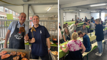 MHZ Mitarbeiter_innen beim Grillfest.