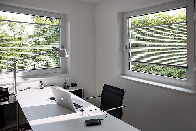 Venetian blinds on the window frame